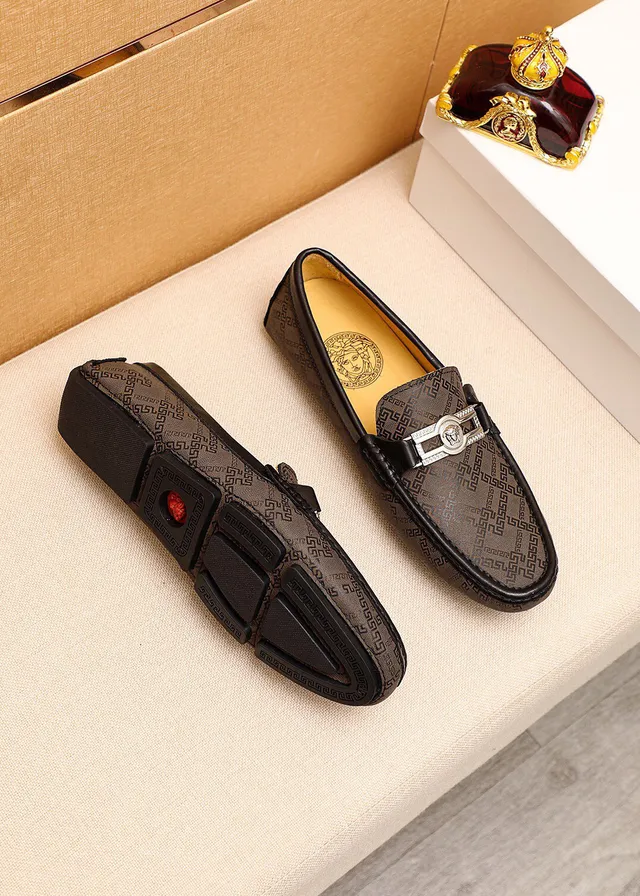 Versace Greca Brown Black Monogram Print Medusa-Buckle Hardware Loafer 9