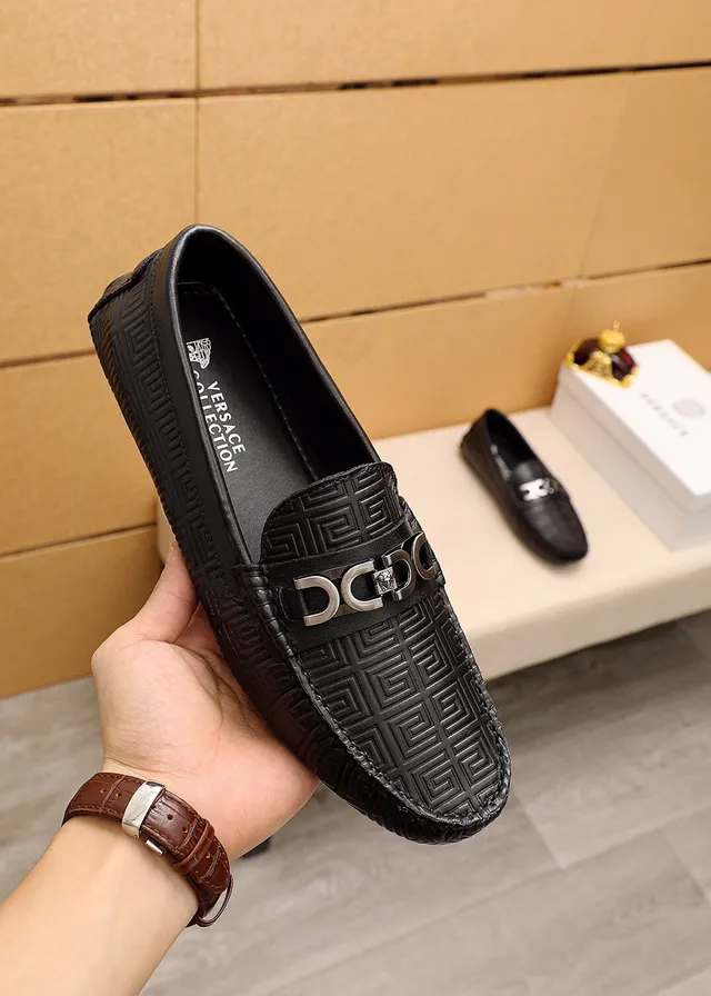 Versace Greca Odissea Black Embossed Loafers 7