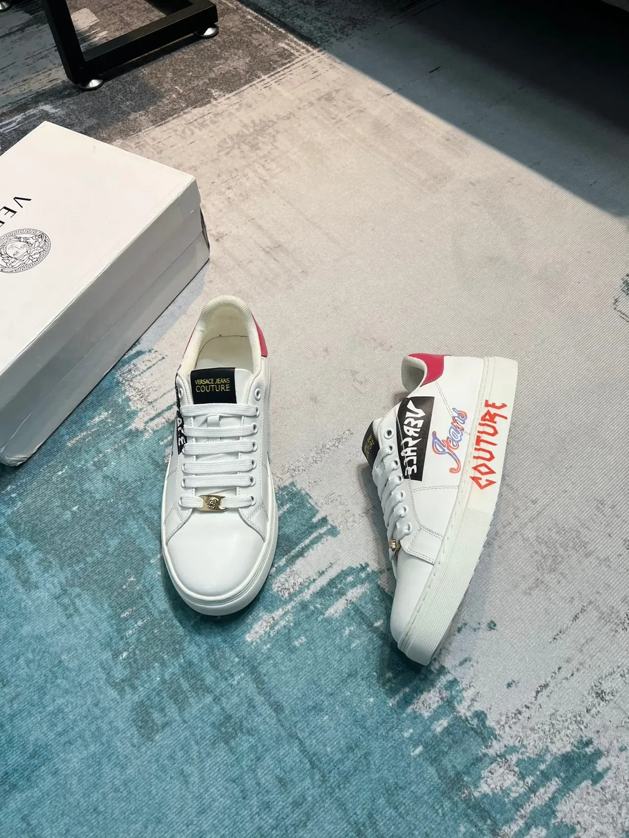 Versace Jeans Couture White Pink Graphic Lifestyle Sneakers 4
