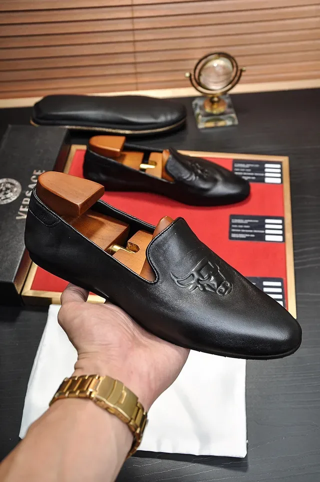 Versace Loafer Black Brown Leather Embossed Medusa Head Loafer 2