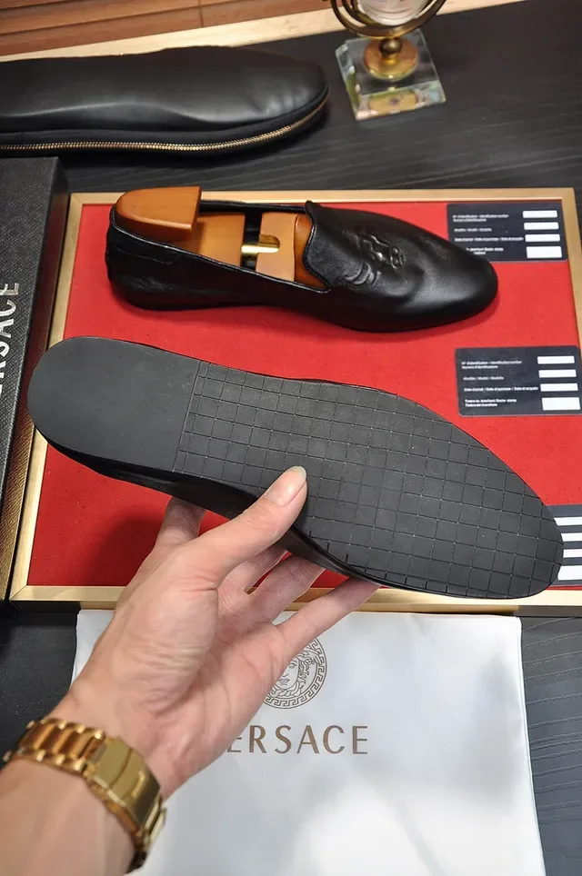 Versace Loafer Black Brown Leather Embossed Medusa Head Loafer 5