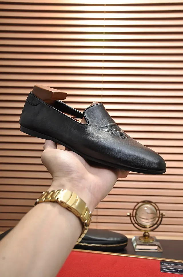 Versace Loafer Black Brown Leather Embossed Medusa Head Loafer 7