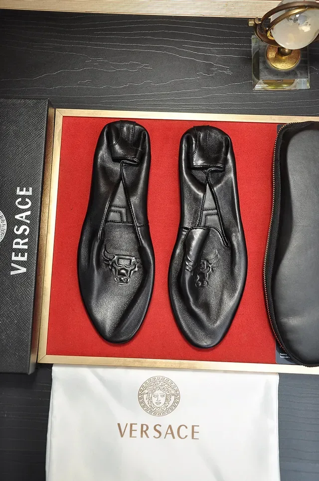 Versace Loafer Black Brown Leather Embossed Medusa Head Loafer 9