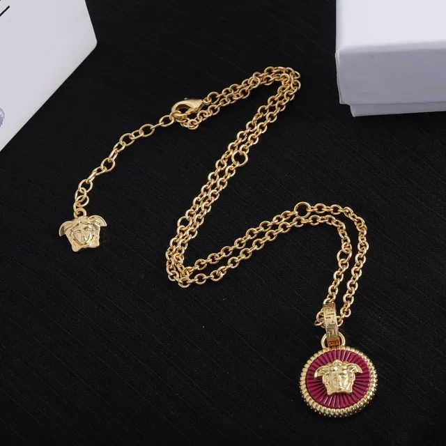 Versace ميدوسا مينا قلادة ذهبي أحمر سلسلة ميدالية قلادة 2