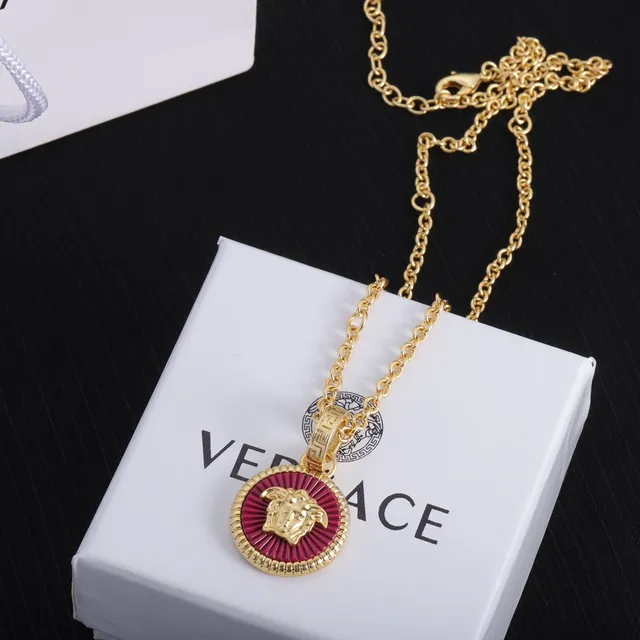 Versace ميدوسا مينا قلادة ذهبي أحمر سلسلة ميدالية قلادة 4
