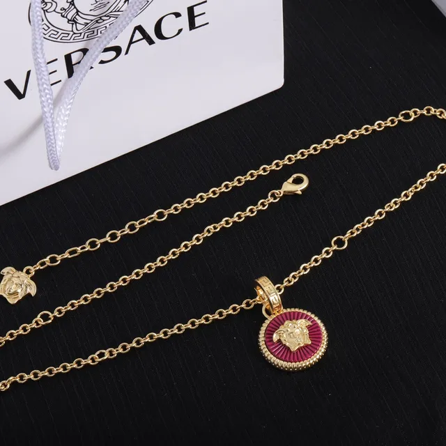 Versace ميدوسا مينا قلادة ذهبي أحمر سلسلة ميدالية قلادة 5