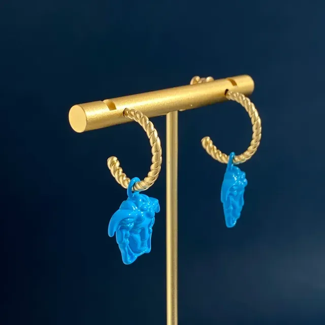 أقراط Versace Medusa Head أزرق برتقالي حبل ملتوي أقراط معلقة بدول 2