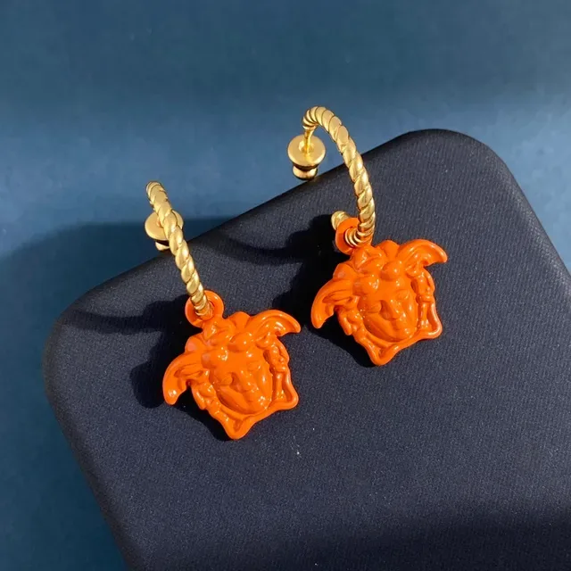 أقراط Versace Medusa Head أزرق برتقالي حبل ملتوي أقراط معلقة بدول 8