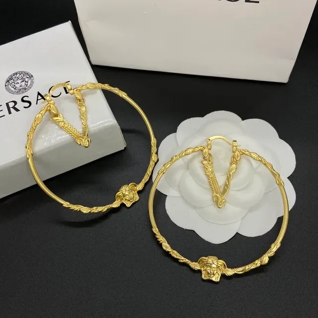 Versace Medusa Hoop Gold Twisted Rope Head Motif Earrings 2