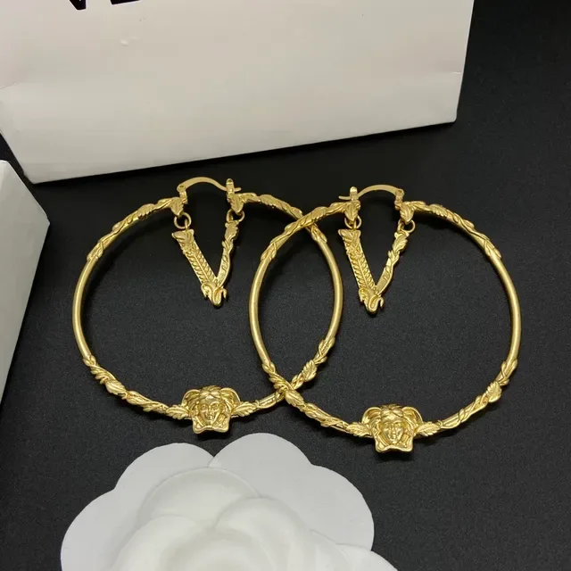 Versace Medusa Hoop Gold Twisted Rope Head Motif Earrings 3