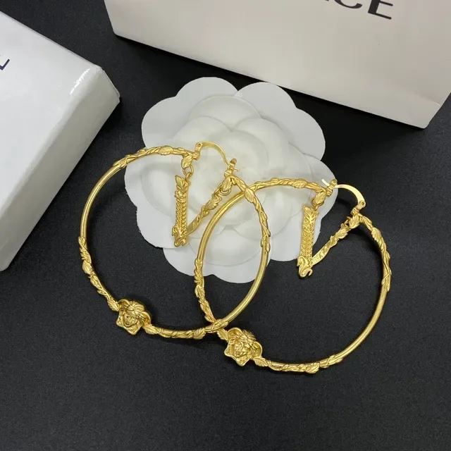 Versace Medusa Hoop Gold Twisted Rope Head Motif Earrings 5