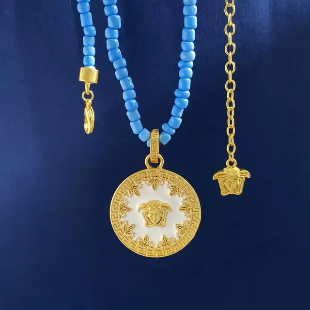 Versace Medusa Icon लाल सोने की मणि चेन पेंडेंट नेकलेस 5