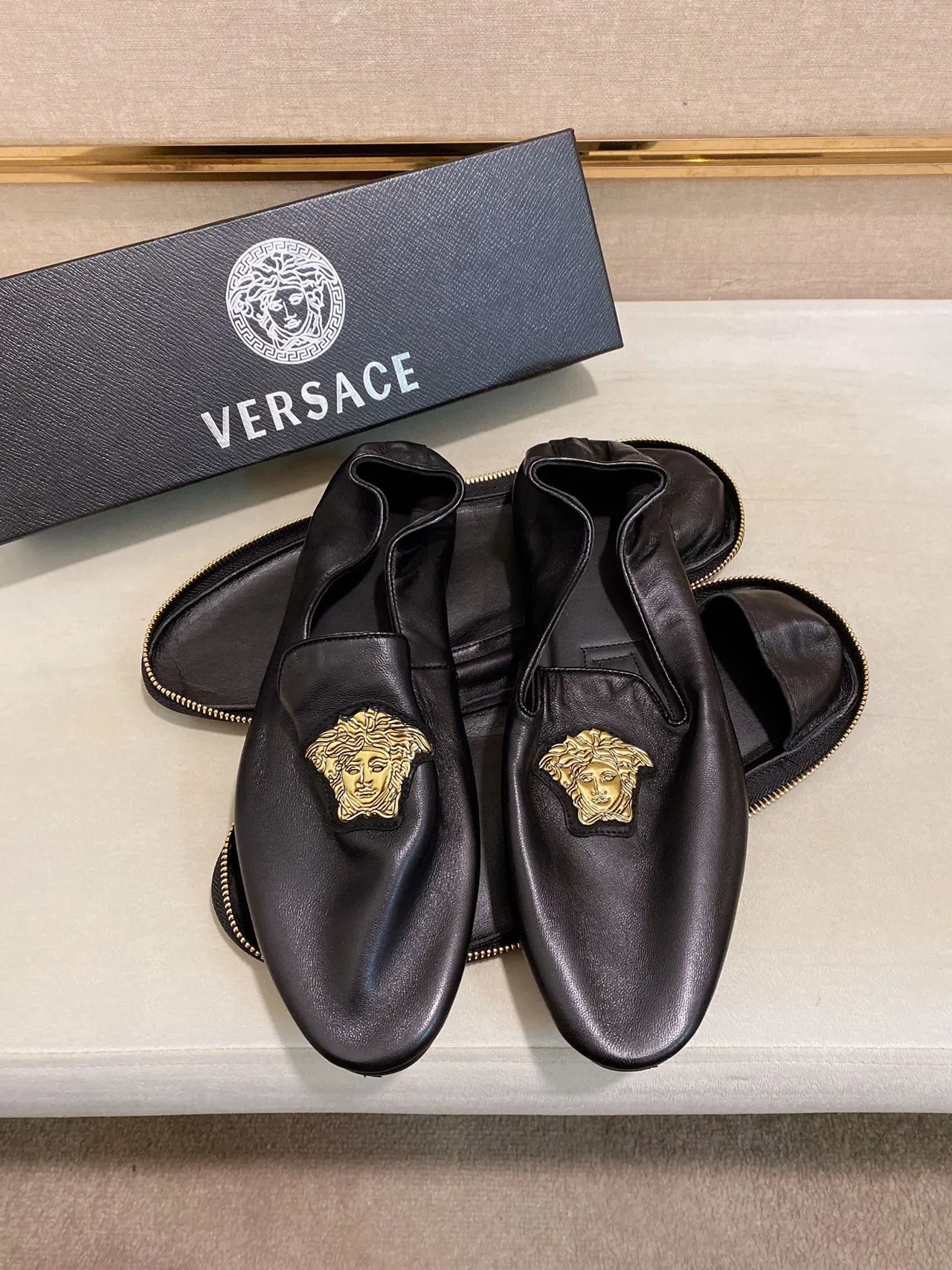 Versace Medusa Loafer Black Gold Leather Head Emblem Loafer 3