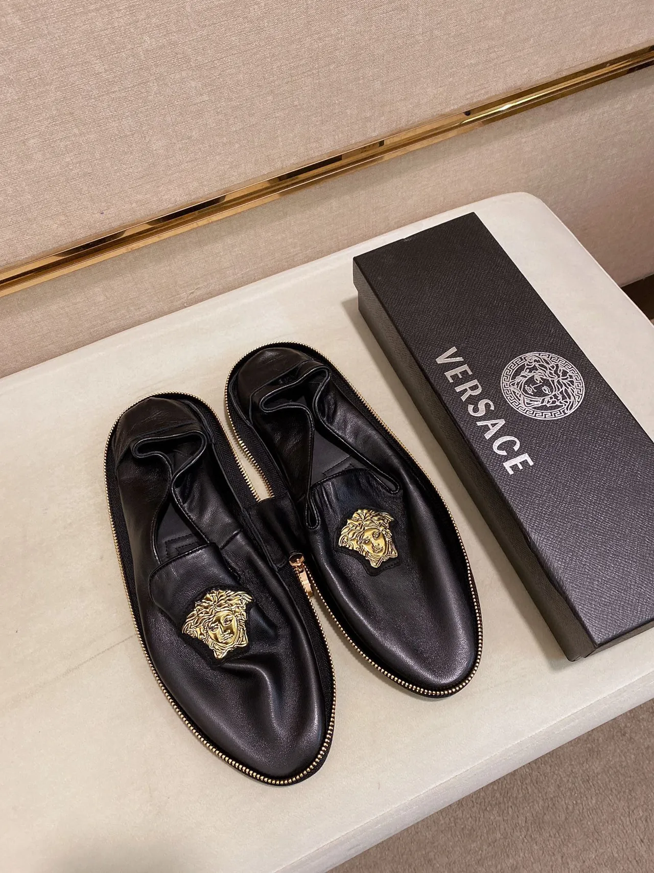Versace Medusa Loafer Black Gold Leather Head Emblem Loafer 4