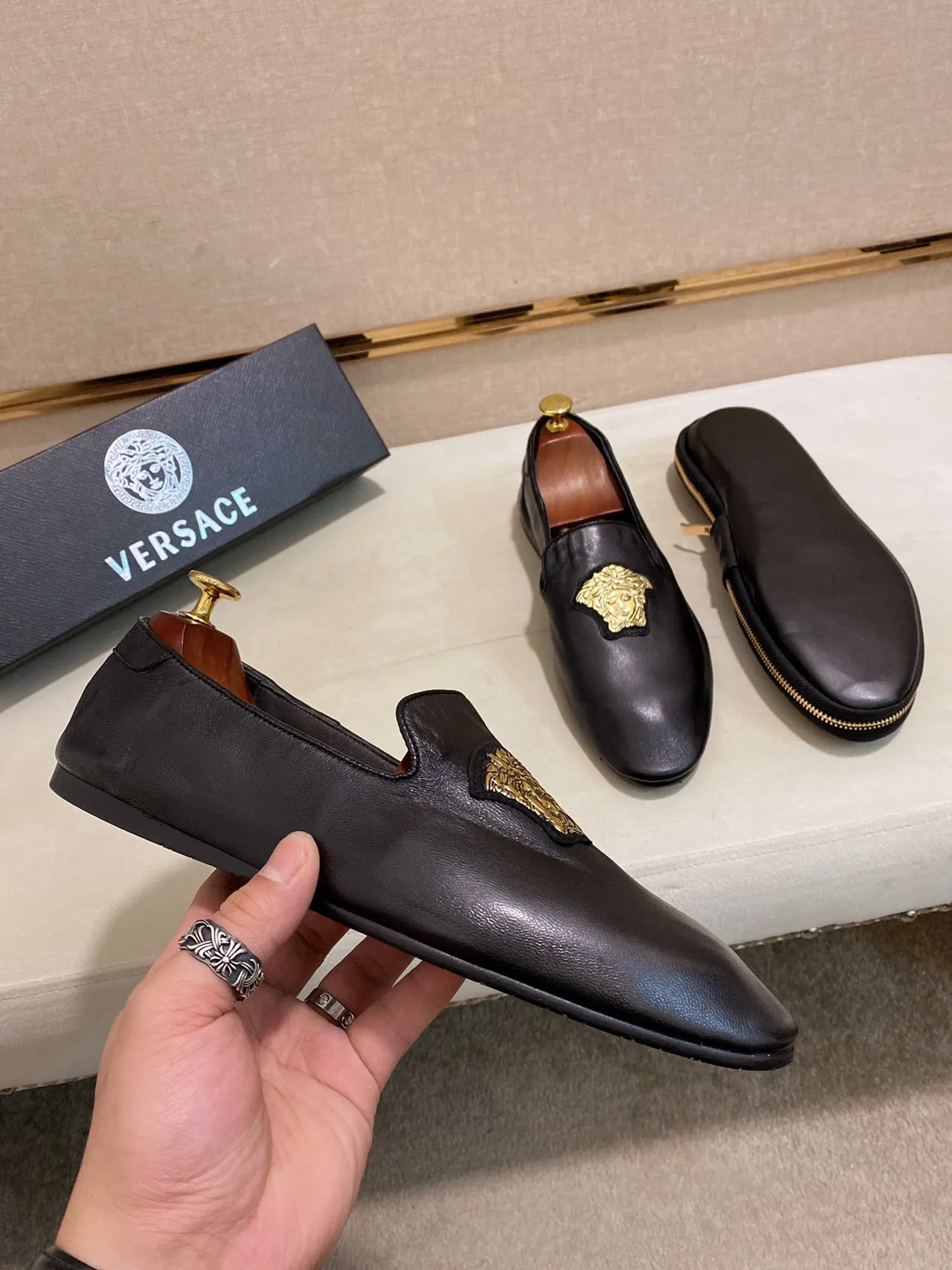 Versace Medusa Loafer Black Gold Leather Head Emblem Loafer 5