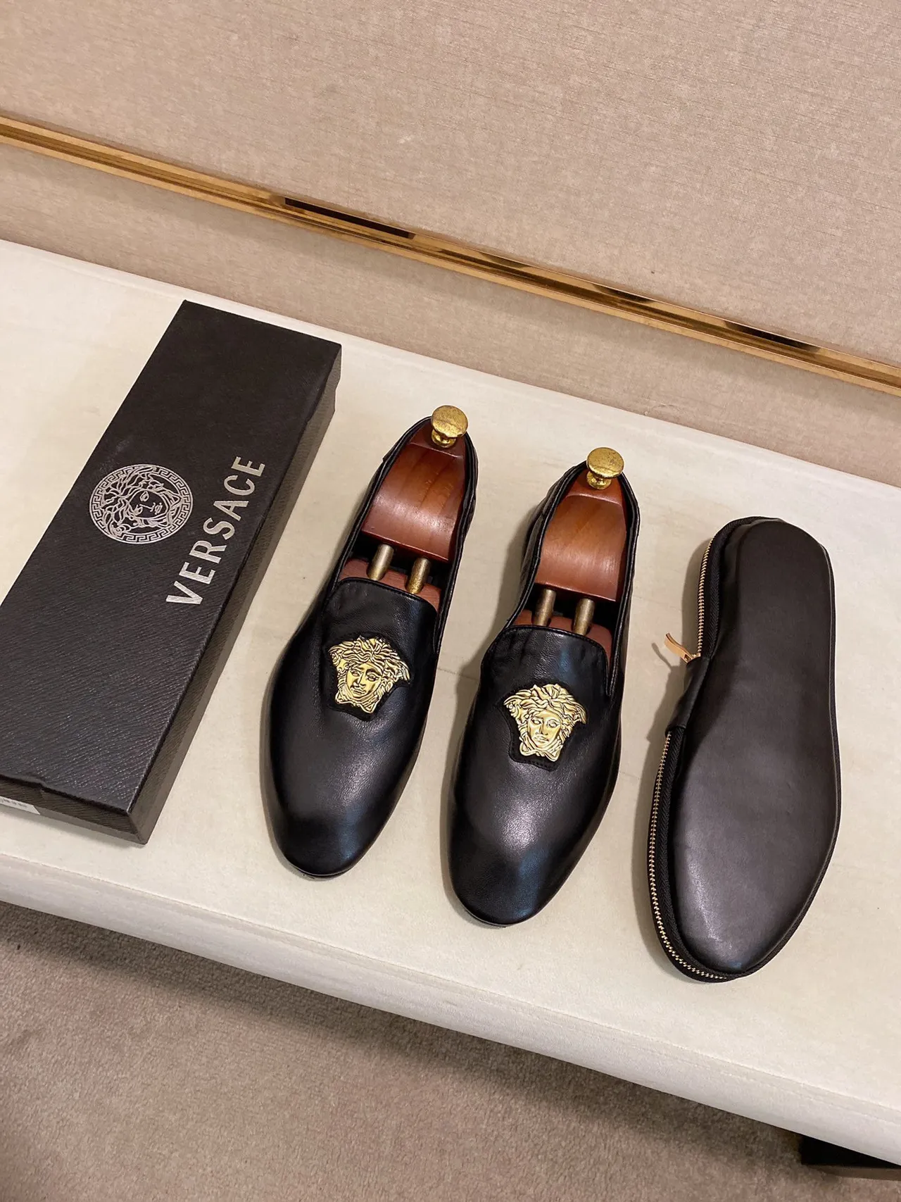 Versace Medusa Loafer Black Gold Leather Head Emblem Loafer 6