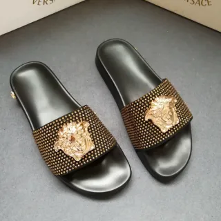 Versace 美杜莎 钉饰 镀金 黑色 凉拖鞋