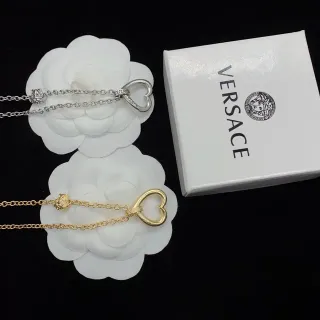 Versace Odissea 银金心形开放吊坠希腊钥匙边框项链