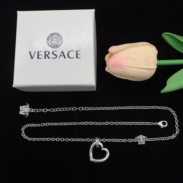 Versace Odissea Plata Dorado Colgante en Forma de Corazón Abierto Borde de Clave Griega Collar 4