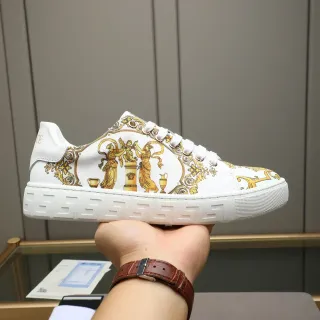 Versace White Gold Printed Canvas Upper Greca-Patterned Midsole Lifestyle Sneakers