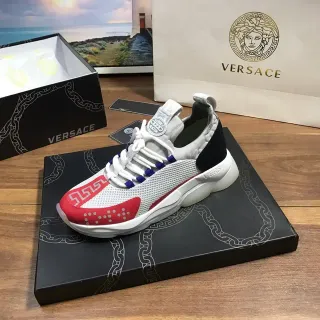 Versace 白色红色厚底平台鞋底网面鞋面生活休闲运动鞋