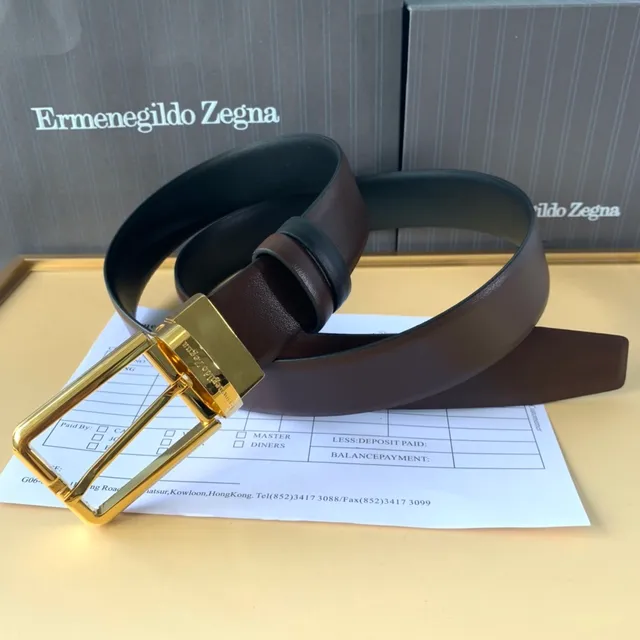 Ermenegildo Zegna भूरा काला उलट-पुलट दो-टोन चमड़े का बेल्ट 3
