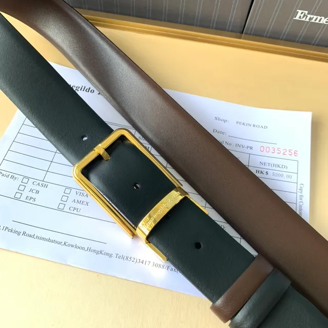 Ermenegildo Zegna भूरा काला उलट-पुलट दो-टोन चमड़े का बेल्ट 4