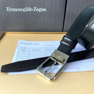 Zegna काला चांदी फुल-ग्रेन डबल-स्टिच्ड केपर लेदर बेल्ट