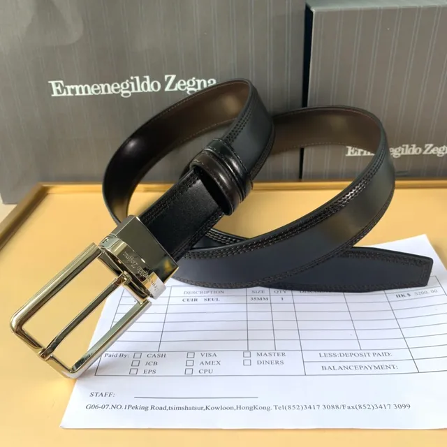 Zegna काला चांदी फुल-ग्रेन डबल-स्टिच्ड केपर लेदर बेल्ट 3