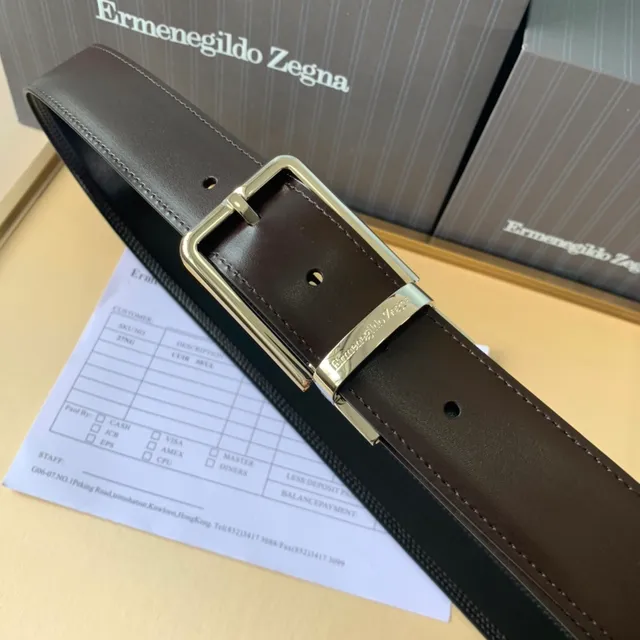 Zegna काला चांदी फुल-ग्रेन डबल-स्टिच्ड केपर लेदर बेल्ट 4