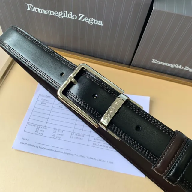 Zegna काला चांदी फुल-ग्रेन डबल-स्टिच्ड केपर लेदर बेल्ट 5