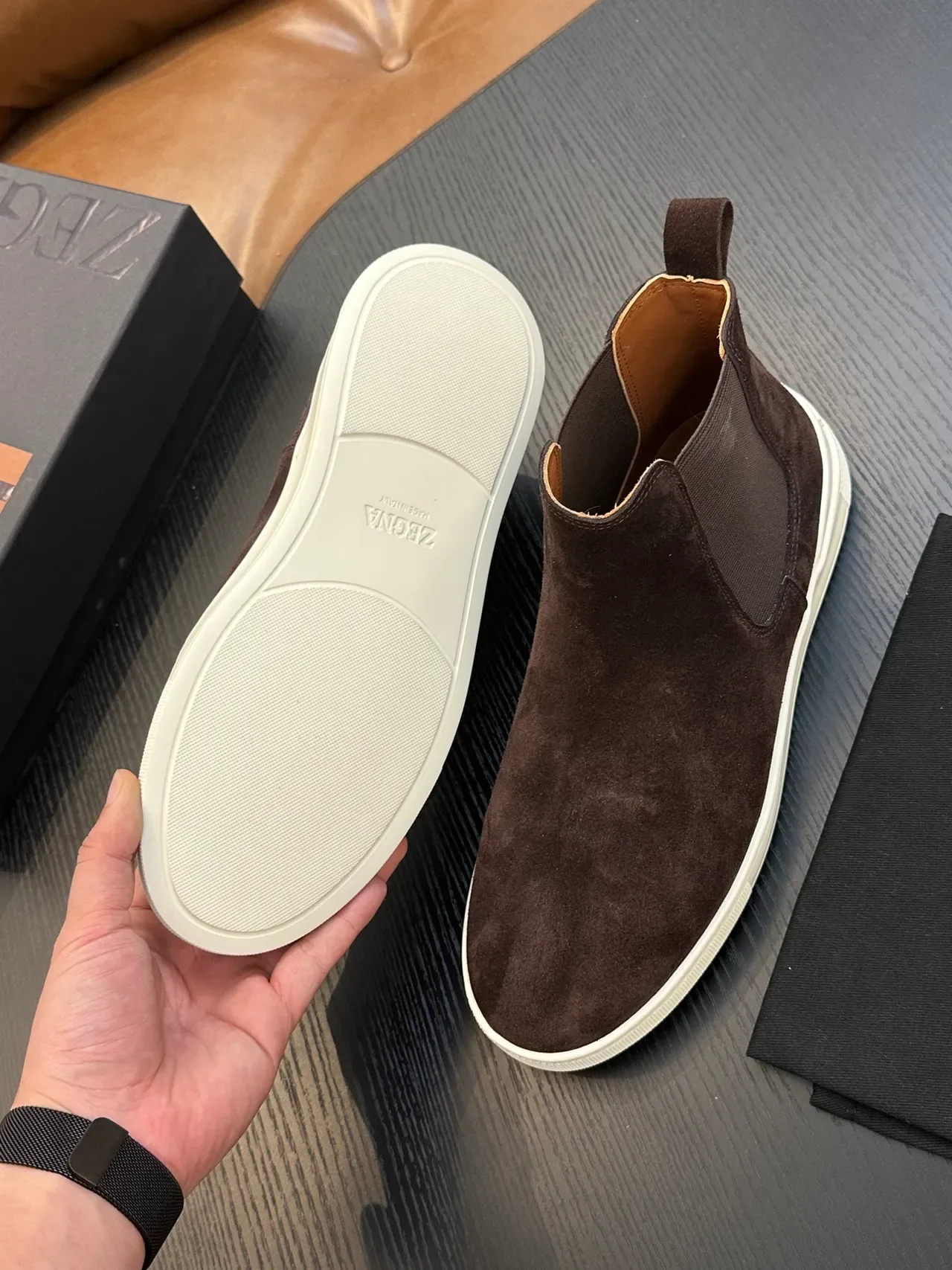 Zegna Brown Suede Chelsea Boots 2