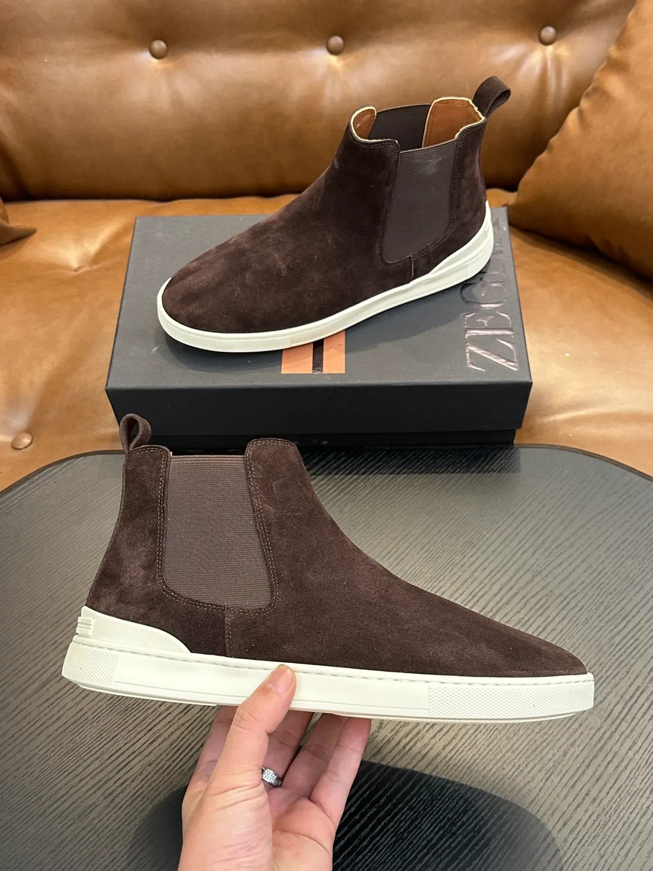 Zegna Brown Suede Chelsea Boots 4