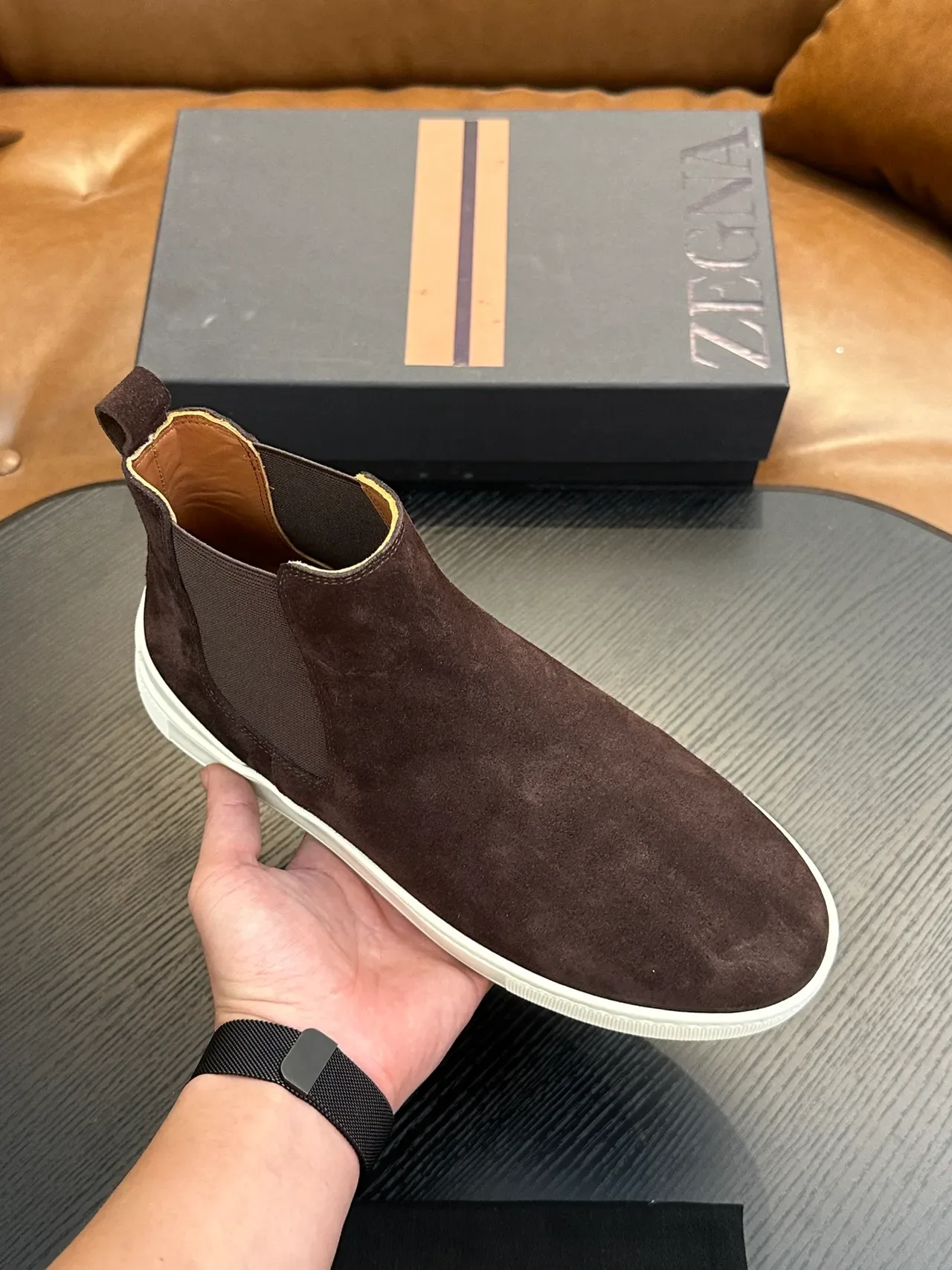 Zegna Brown Suede Chelsea Boots 5
