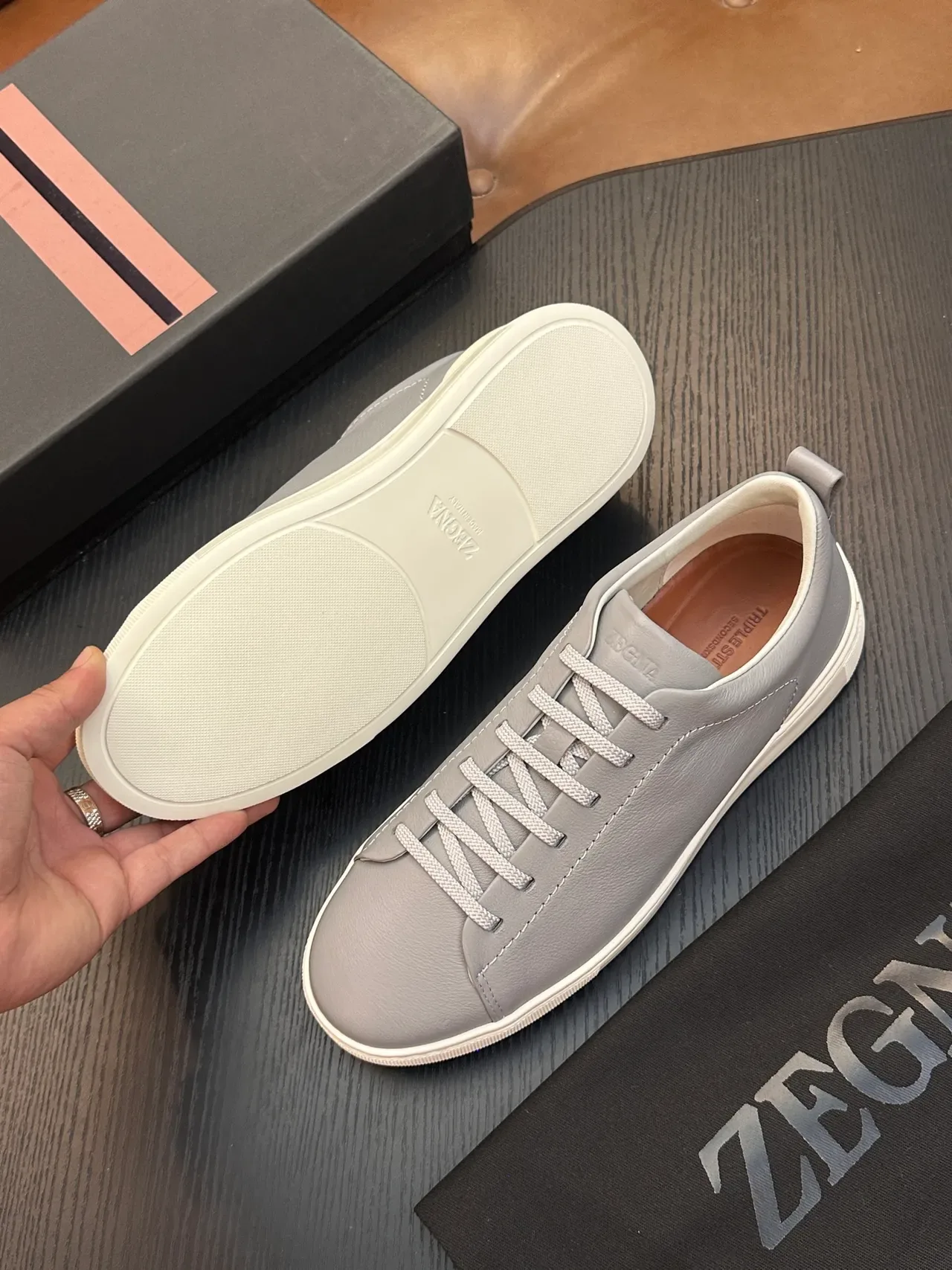 Zegna ग्रे चमड़े का लाइफस्टाइल स्नीकर्स 2