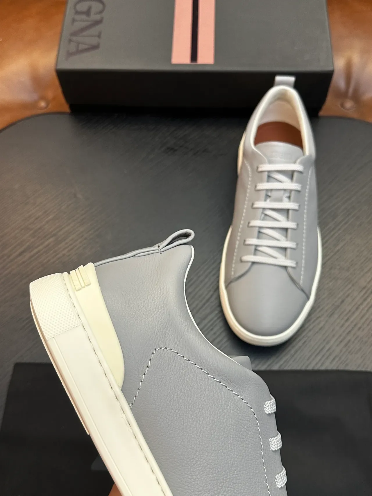 Zegna ग्रे चमड़े का लाइफस्टाइल स्नीकर्स 4