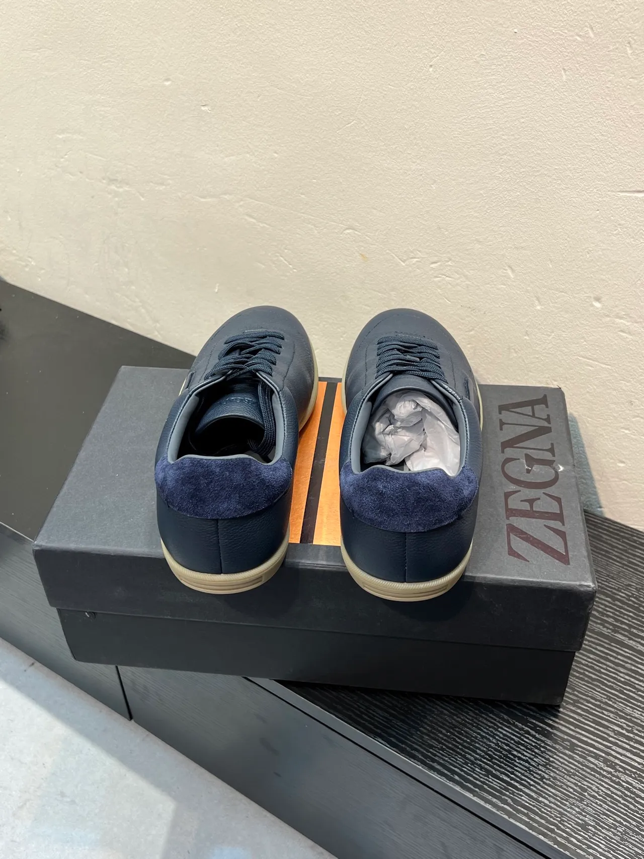 Zegna 海军皮革休闲鞋 6