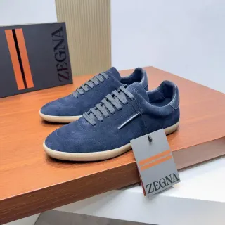 Zegna नेवी सूड लो-टॉप लाइफस्टाइल स्नीकर