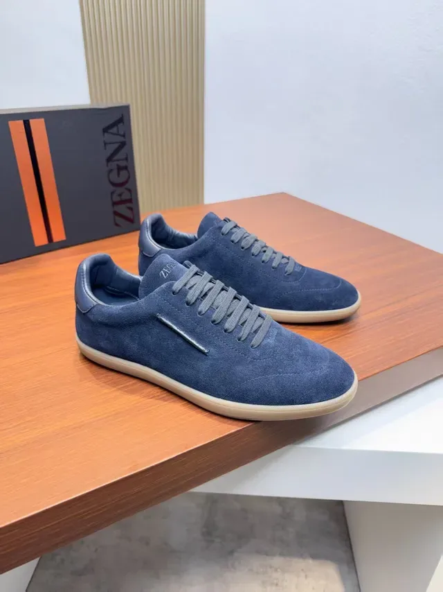 Zegna 海军蓝麂皮低帮生活休闲运动鞋 4