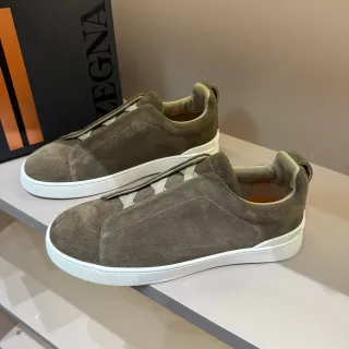 Zegna Olive Suede Slip-On Lifestyle Sneakers