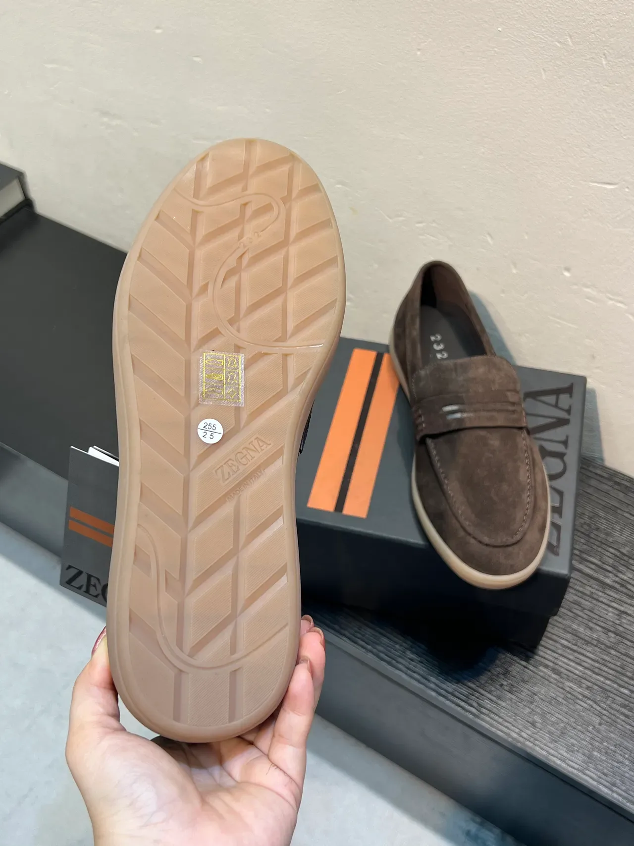 Zegna 棕米色麂皮鞋面搭扣便士乐福鞋 7