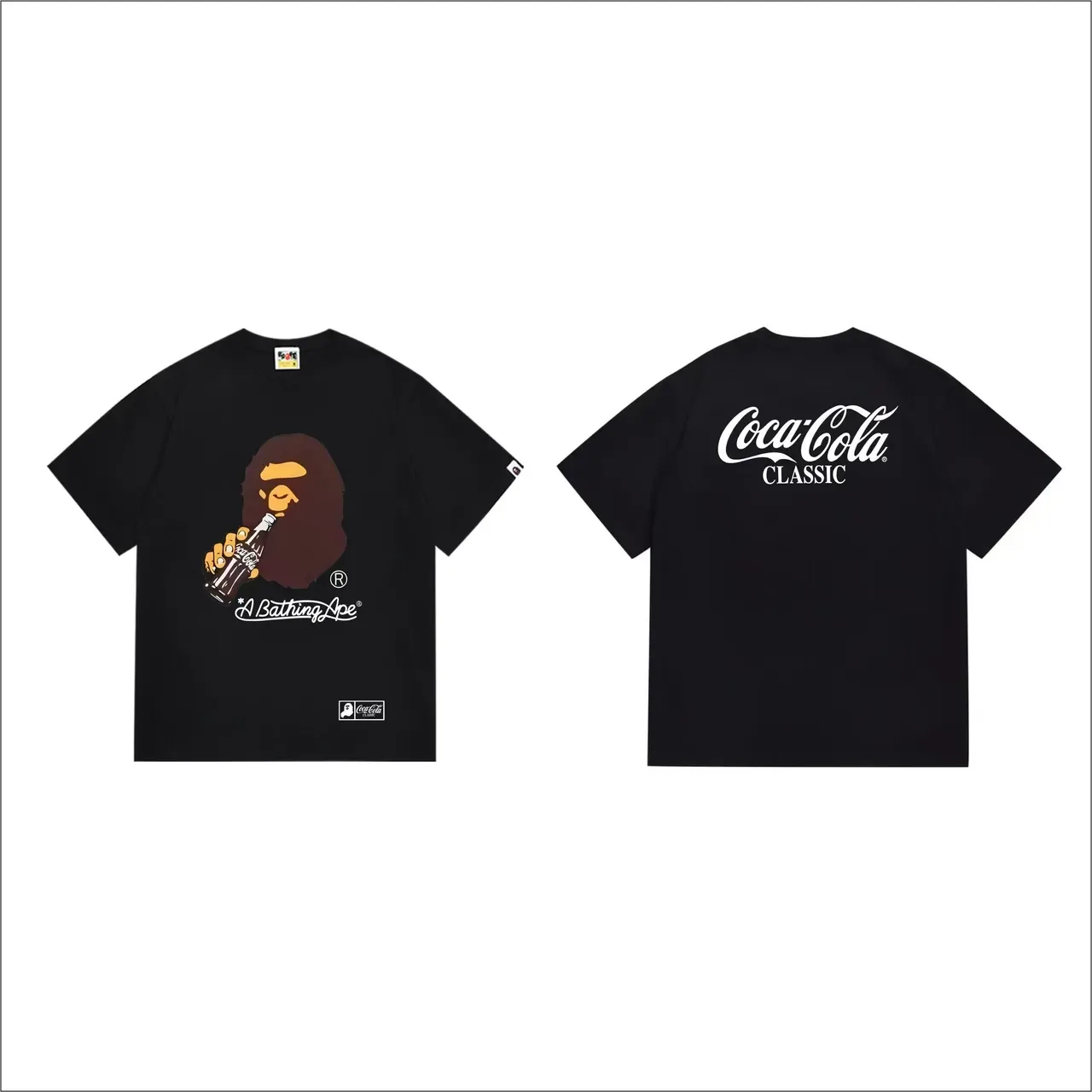 Camiseta negra A Bathing Ape x Coca-Cola Classic con estampado gráfico 5
