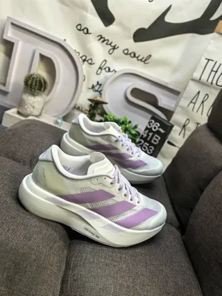 Adidas Beige Purple Engineered Mesh Upper Thick Lightstrike Pro Midsole Running Shoes 9