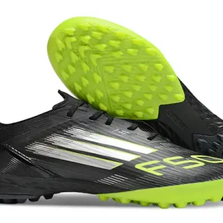 Adidas Tênis de futebol turf preto verde low-cut upper sintético studs de borracha moldados