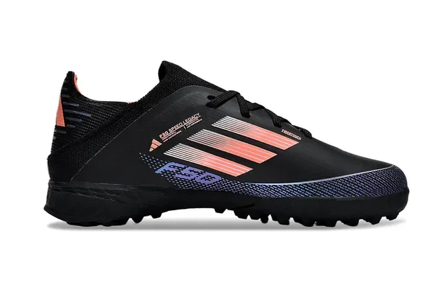 Adidas Chuteira low-cut preto laranja com upper de knit, detalhes de listras gradientes para grama artificial 2