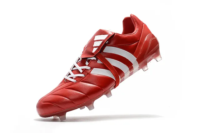 Adidas Preto Vermelho Baixo Corte Couro Superior Três Listras Brancas Campo Firme Sapatos de Futebol 16