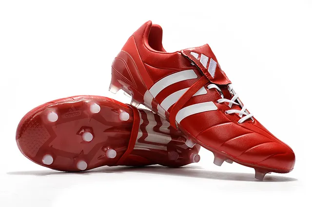 Adidas Preto Vermelho Baixo Corte Couro Superior Três Listras Brancas Campo Firme Sapatos de Futebol 17