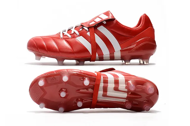Adidas Preto Vermelho Baixo Corte Couro Superior Três Listras Brancas Campo Firme Sapatos de Futebol 21