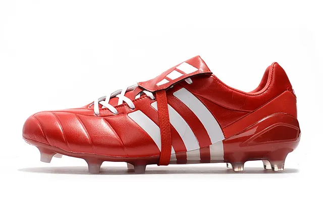 Adidas Preto Vermelho Baixo Corte Couro Superior Três Listras Brancas Campo Firme Sapatos de Futebol 22