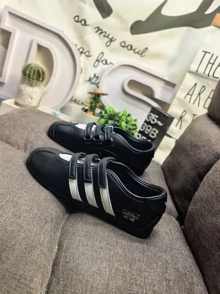 Adidas Chaussures Mary Jane Noir Argent Trois Rayures Panneau Latéral Fermeture Sangle Velcro Double 7